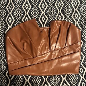 SHEIN Brown Faux Leather Crop Top